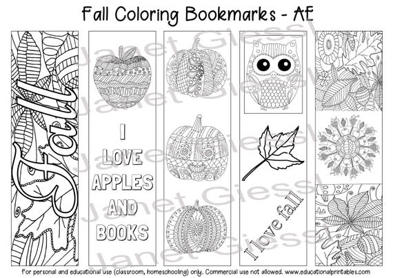 Download Fall Coloring Bookmarks American English Set of 5