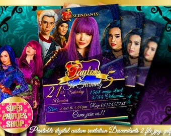 Descendants 2 Digital Printable invitation, Custom Party Descendants ,Birthday,Party, Supply, Kit, Pack, Custom