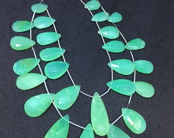 13 Pieces Finest Quality Chrysoprase Pear Shape Faceted Beads, 10/20-10/30mm