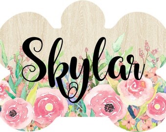 Dog tag, Cat tag, Pet ID Tags, Personalised Pet Tag, Pet Name Tag, Dog Tag, wood Floral theme, Dog Collar