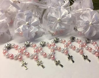 Personalized Rosary, Chocolate Decoration Rosaries,Finger rosary, Baptism rosary, communion Rosary,baby shower,Baptism favors,Pink Rosary