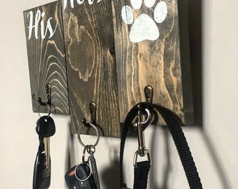 His hers paw keyhook / Entryway key hook / Paw his hers keyhook / Rustic dog leash hanger / Leash holders his hers paw