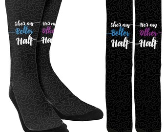 Better Half Crew Socks - Love Socks - Cute Socks - Novelty Socks - Unique Socks - Gifts for Her - Gifts for Him - FREE Shipping