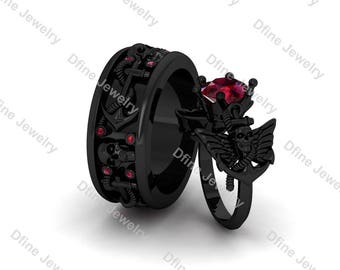 skull gothic wedding band ring set archangel wings solitaire pink ruby mens anchor pirate gothic - Gothic Wedding Rings skull gothic wedding band ring set archangel wings solitaire pink ruby mens anchor pirate gothic - Gothic Wedding Rings