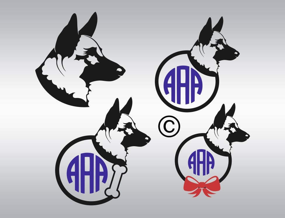 Download German shepherd head monogram SVG Clipart Cut Files Silhouette