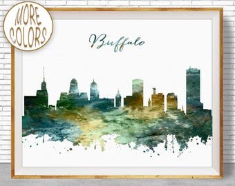Buffalo Print, Buffalo Skyline, Buffalo NY, Office Decor, Office Art, Watercolor Skyline, Watercolor City Posters, ArtPrintZone