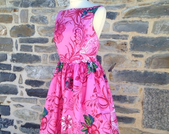 Pink floral vintage dress, strapless and backless (sizes 34-42)