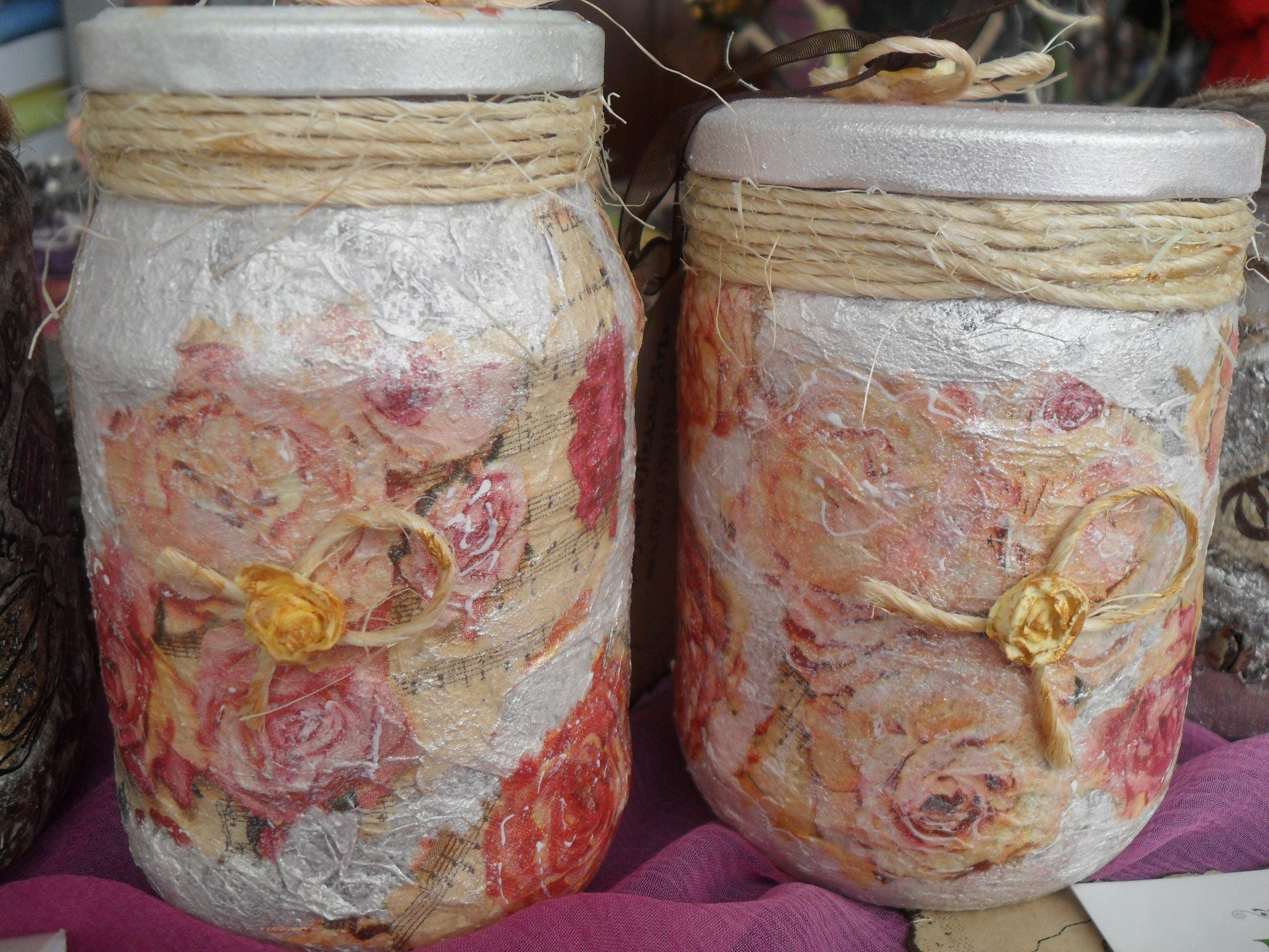Decorated glass jar Decoupage Spring Decor Home Decor