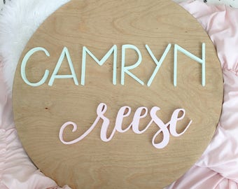24" Round Custom Name Wood Sign • Wood Cutout • Nursery Decor • Name Cutout • Wood Cutout • Custom • Nursery Name Sign • Wood Decor