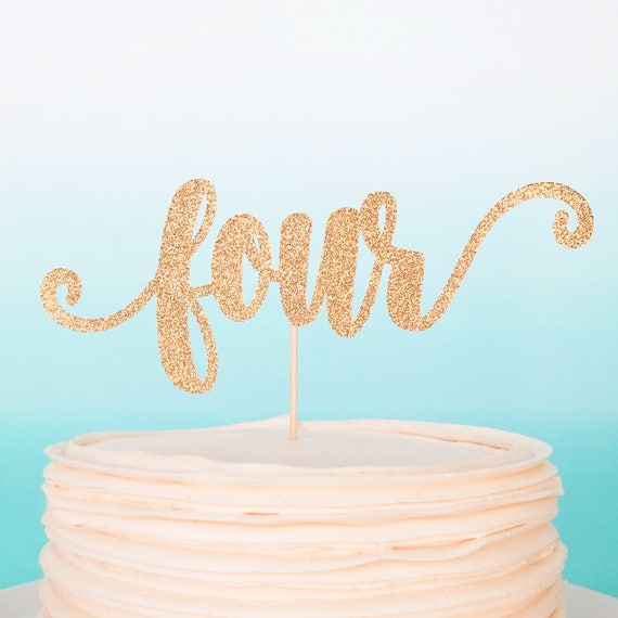 Four Cake Topper Fourth Birthday Cake Topper Pink and Gold 4th