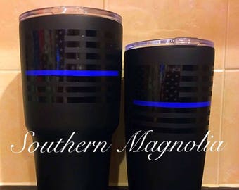 Thin Blue Line Flag or Thin Red Line Flag Black Matte Tumbler