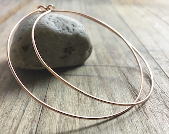Large Rose Gold Hoop Earrings // Classic Thin Hoops // 90's Style // Large Hoop Earrings // Rose Gold Filled // Thin Light Weight