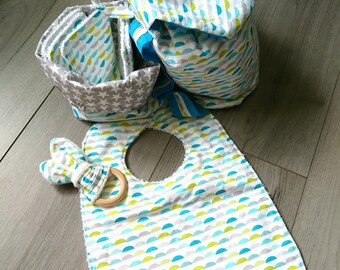 Bib, Rattle and wipes + DrawString backpack