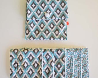 Wipes cleansing washable tencel micro-eponge cover + organic "blue, grey and white diamond"