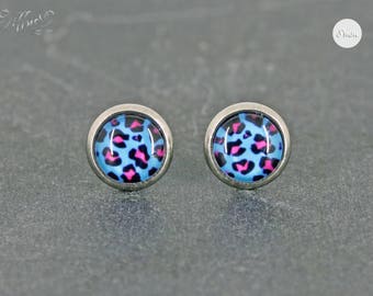 earrings stainless steel leo muster cabochon pink 8 mm turquoise leopard stainless steel - Leo Muster earrings stainless steel leo muster cabochon pink 8 mm turquoise leopard stainless steel - Leo Muster