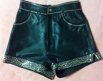 Black leather shorts | Etsy