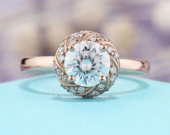 Brilliant Moissanite engagement ring rose gold Vintage Unique diamond wedding women Alternative Flower Delicate Promise Anniversary gift
