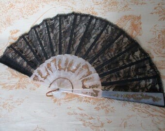Fan de dentelle noire vintage Français. Eventail Français. Accessoire de Steampunk. Accessoire de costume. Fan de dames Français. Cadeau de Steampunk. Accessoires vintage.