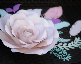 Paper flower template. PDF and SVG. Blue rose 15 inch flower.