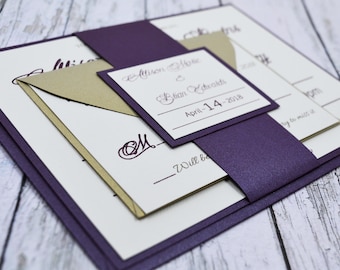 Wedding Invitation Purple and Gold (Raise Ink)