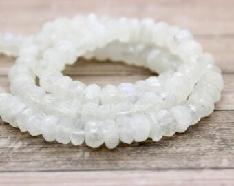 Natural Rainbow Moonstone Faceted Rondelle Gemstone Beads (4mm x 6mm, 5mm x 8mm, 6mm x 10mm)