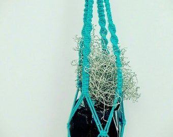 handmade blue macrame wall hanging