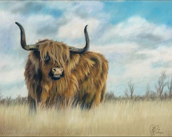 Highland Cow Wildlife High Quality Print Drawing Pastel Painting