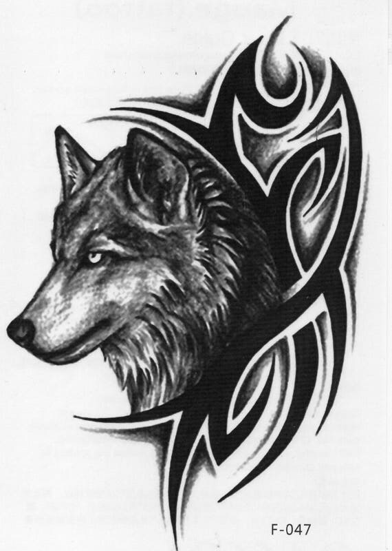 Wolf Wild Hunt Blood Tribal Black Temporary Tattoo Fake Tattoo