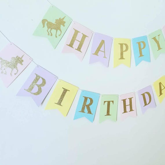 Unicorn happy birthday banner, rainbow pastels unicorn birthday banner ...