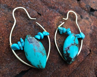 OOAK Genuine turquoise earweights earrings for stretched ears gauges plugs 00g 7/16 g