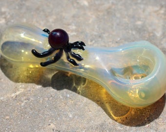 Glass Smoking Pipe, Critter Pipe, Silver Fumed, Unique, Spider Pipe, Tobacco Pipe