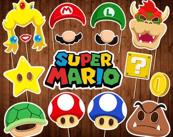 Super Mario Photo Booth Props - Printable PDF - Mario Party Theme - INSTANT DOWNLOAD - Mario Birthday Decor