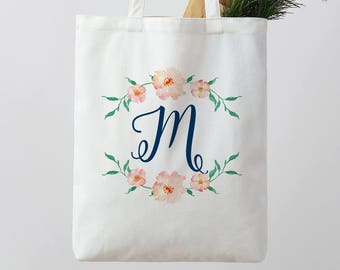 Personalized Wedding Tote Bag Floral Tote Bag white Tote Bag Personalised Tote Bag Bridesmaid Tote Bag Canvas Tote Custom Tote bag