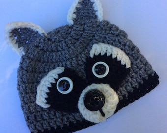 Baby Raccoon Woodland Critter Beanie Style Crochet Hat/Photo Prop