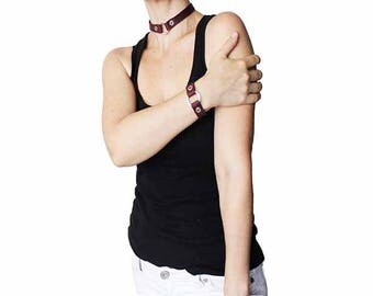 gift|for|her gift|for|girlfriend choker necklace choker collar choker set leather choker garnet jewelry garnet necklace garnet bracelet her