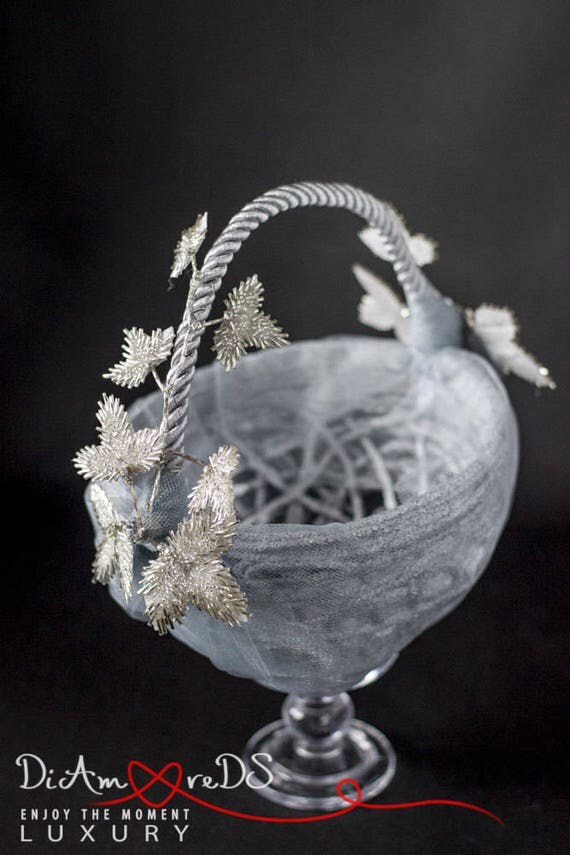 Items similar to Flower Girl Basket, Silver Wedding Basket, Girl Basket