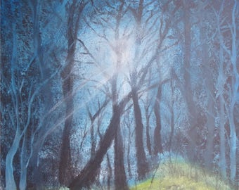 Night table in the forest in the Moonlight, acrylic