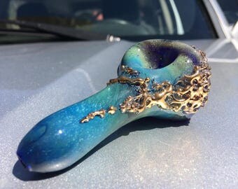 Gold 24k Galaxy Glass Pipe Unique gift for smokers