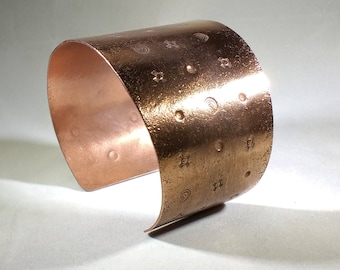 Stamped copper wrist cuff, copper wrist cuff. copper cuff