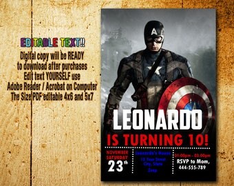 Captain America Invitation,Captain America Birthday,Captain America Party,Captain America Card,Captain America Editable,Captain America_BF13
