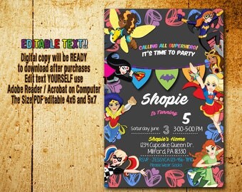 Superhero Girl Invitation,Superhero Girl Birthday,Superhero Girl Party,Superhero Girl Card,Superhero Girl Printable,Superhero Girl_BS039