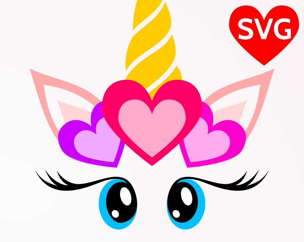 Download SVG Love Unicorn Face with Hearts, Valentine's Day SVG ...