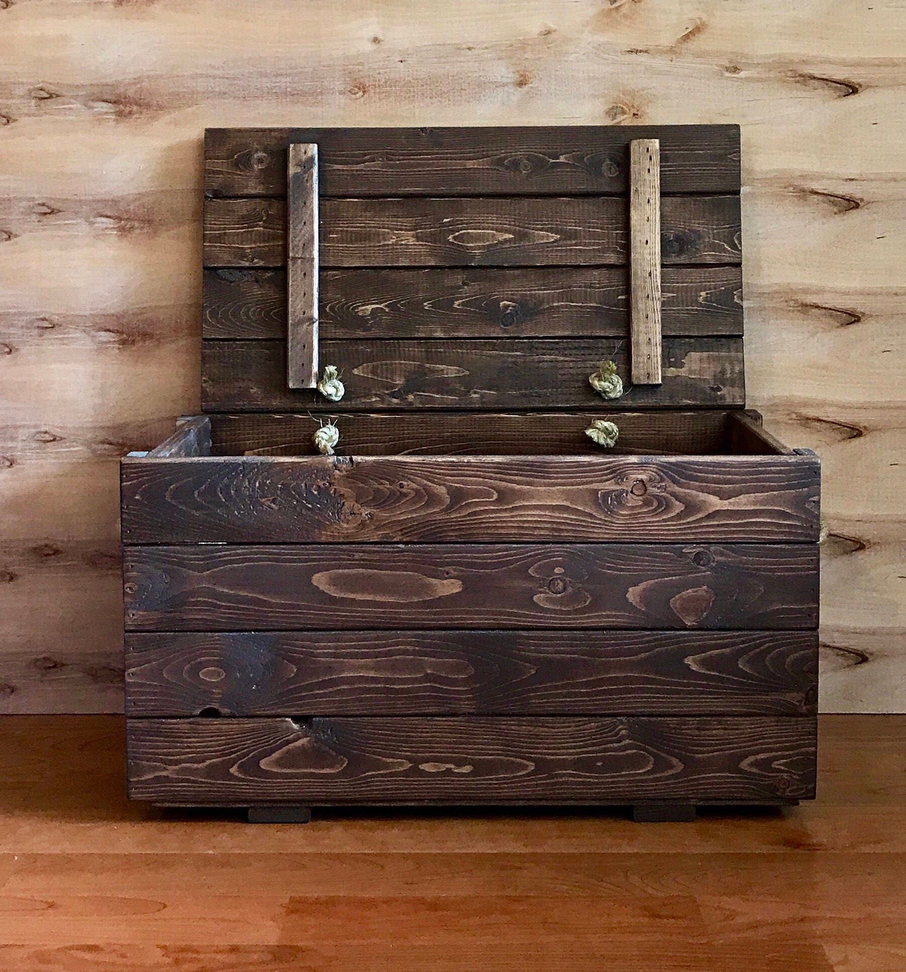 Large Wooden Toy Box Storage Trunk Chest Rustic White
