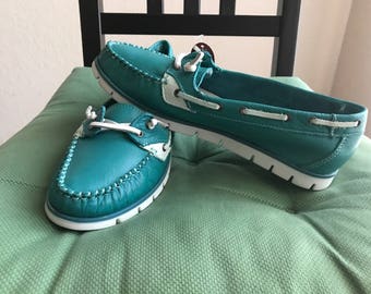 Women's Teal Leather Boat Shoes