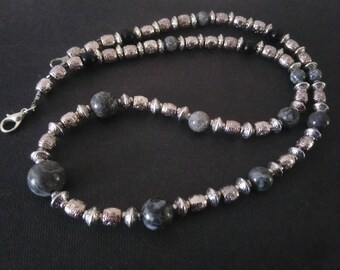 Silver necklace - Jasper - matching bracelet and ebony.