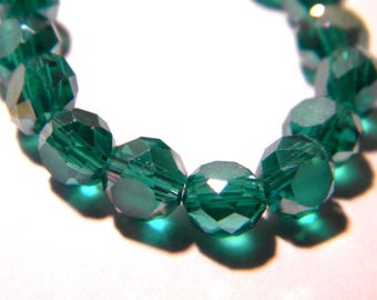 25 beads 6 x 3-glass electroplate frosted faceted effect - abacus - iridescent emerald green frosted plated color - F205-5