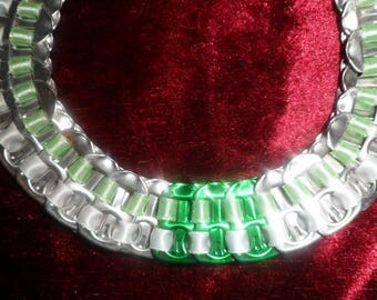 Green and White Ribbon and metal Choker necklace
