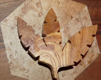 Wooden brooch: autumn leaf
