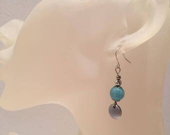 Gray blue beads and coin earrings