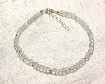 Bracelet 925 sterling silver and Amethyst stone - green Prasiolite faceted rondelles 3mm